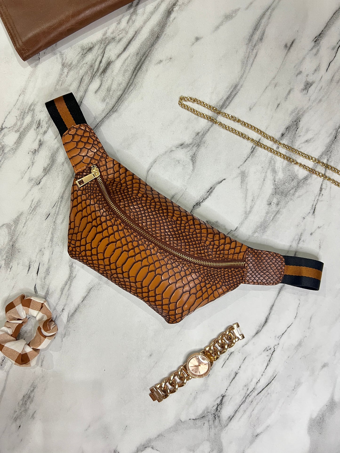 brown leather belt bag